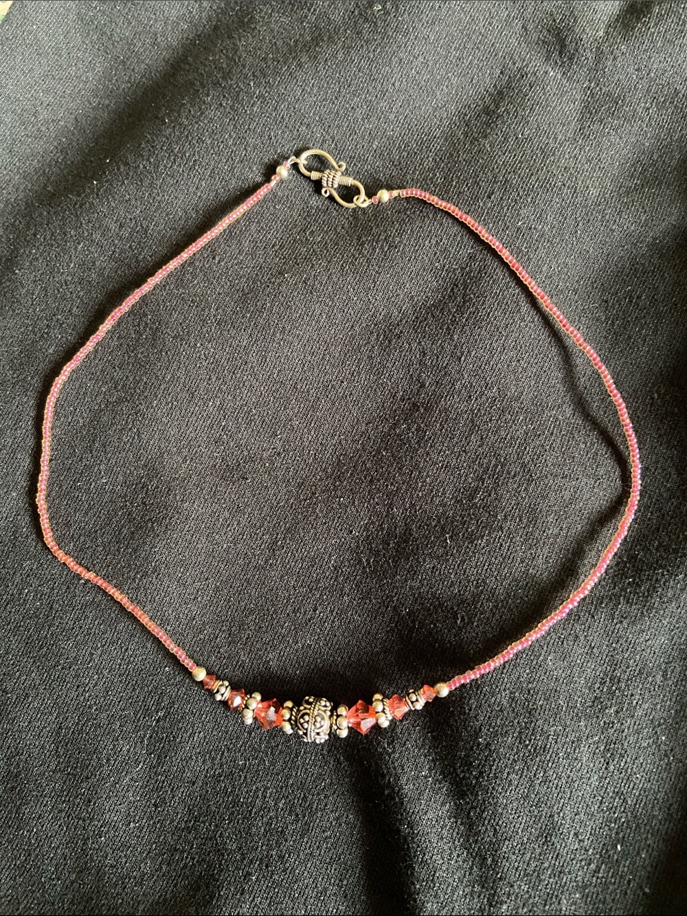 Handcrafted Pink Red Swarovski Crystal Necklace with Sterling Silver Accents